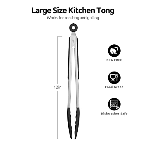U-Taste Kitchen Tong for Cooking, 600ºF Heat-Resistant Silicone, 12in/Black - color: Black, size: 12 inch