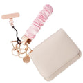 Scrunchie Wristlet Keychain Gift Set for Women with Small RFID Wallet Keychain, Stretchy Key chain with Phone Tether Tab - color: Blush Pink