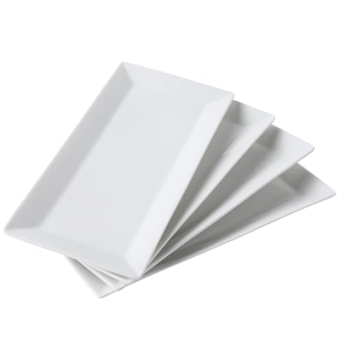 12" Serving Platters Set of 4, White Rectangular Plates, Ceramic Serving Tray, Stackable Large Party Plates for Appetizer, Dessert, Steak, Sushi, Housewarming Gift, Oven Dishwasher Safe - color: White 1
