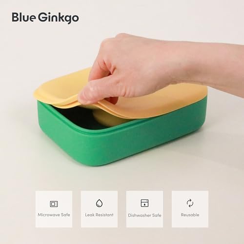 BLUE GINKGO Bento-Style Silicone Lunch Box Set, Coral, Made in Korea - color: Green