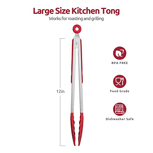 U-Taste Kitchen Tong for Cooking, 600ºF Heat-Resistant Silicone, 12in/Red - color: Red, size: 12 inch