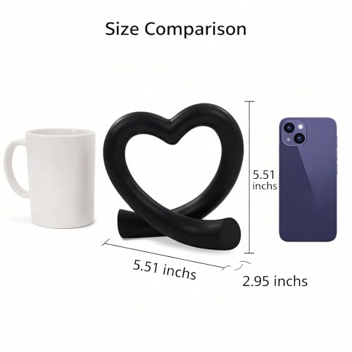 Lescafita Black Heart Decor Sculpture, Love Statue Minimalist Home Decor Accent for Living Room Bedroom Office Desk Shelf Coffee Table, Unique Romantic Gift - color: Black
