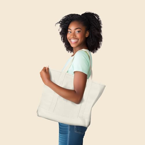 22" Heavy Duty Cotton Canvas Tote Bag (Zippered) - color: Natural