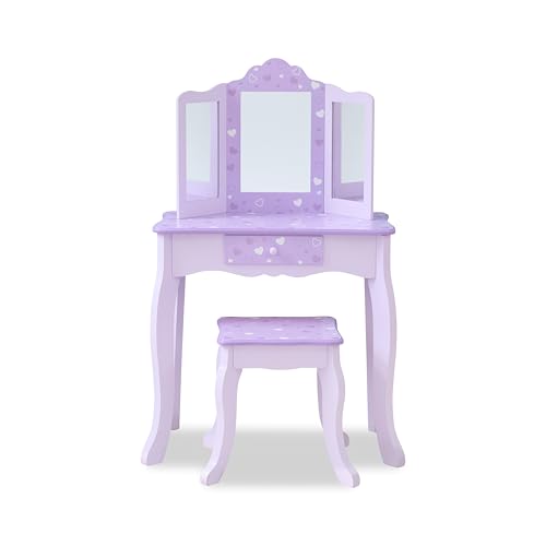 Teamson Kids Classic Hearts Prints Gisele Wood Play Vanity Set, Purple - color: Purple