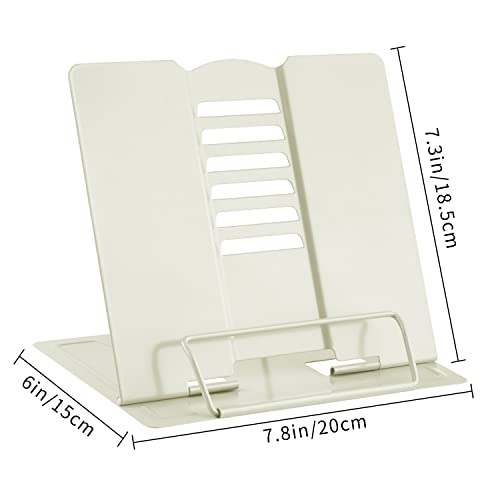 MSDADA Book Stand Metal Reading Rest Book Holder Adjustable Cookbook Holder - color: Milky White