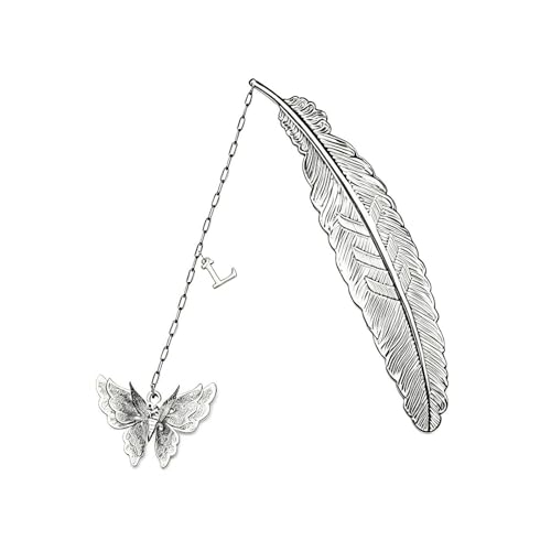Initial Letter and Butterfly Charm Metal Feather Bookmark (Silver-L) - style: Silver-L