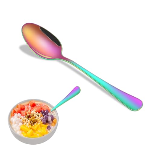 6.7 Inch Teaspoons Set Of 8, Colorful Rainbow Stainless Steel Dessert Spoons, Colored Small Spoons For Kitchen, Colored Silverware Spoons For Coffee - color: Rainbow