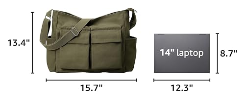 KALIDI Canvas Tote Bag Zipper Large Crossbody Shoulder Bag Messenger Bag - color: Upgraded Army Green