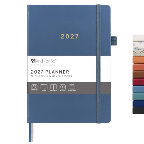 &And Per Se 2027 Planner, 12-Month Monthly & Weekly, 2027 Calendar Planner with 100gsm Paper, A5 Hardcover Faux Leather, 5.7" x 8" (Dark Blue) - color: Dark Blue, size: 5.7" x 8"(Jan 2027-Dec 2027)