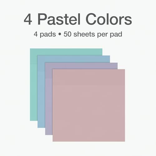 Redi-Tag Translucent Sticky Notes, Transparent Self-Stick Notes, 3" x 3", Pastel Colors, 4 Pads, 50 Notes Per Pad, 200 Sheets (1006593) - color: Pastel