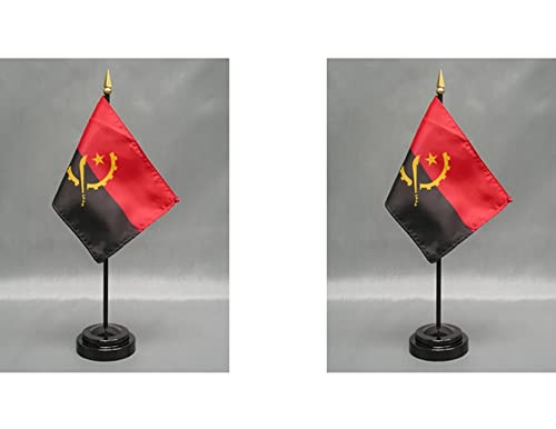2 Angola Mini Desk Flags with Stands for Office or Tabletop Display - color: Angola