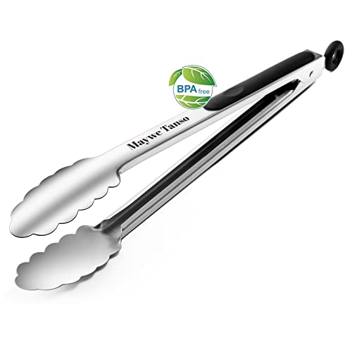 12-Inch Kitchen Tongs for Cooking,Heat-Resistant Stainless Steel Tong,Black - color: 12"-Stainless Steel