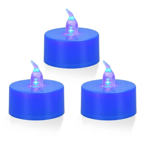 KOABY 24 Pack Blue Light Flameless Tea Lights, Blue Base, Last 100H - color: Blue Light, Blue Base, size: 24 Pack
