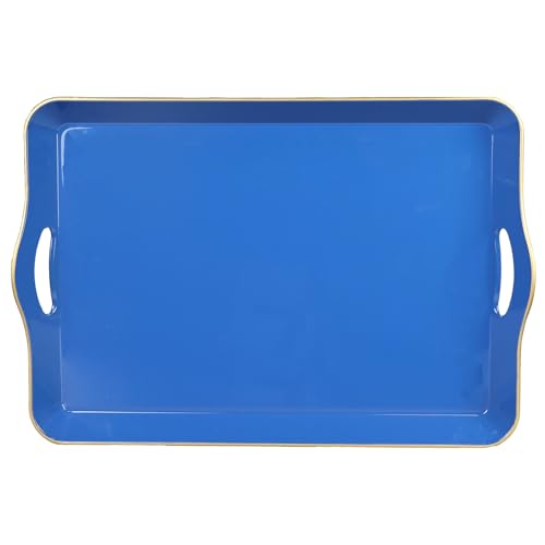 Spsyrine Large Blue Serving Tray with Handles, Plastic Decorative Tray for Coffee Table, Ottoman, Bathroom, Home Decor 17.3"*11.8"*2" - color: L2blue