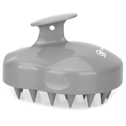 FREATECH Massager Shampoo Brush with Soft Silicone Bristles for Scalp Care, Shower Hair Scalp Scrubber Exfoliator for Dandruff Removal and Hair Growth, Wet & Dry for Men, Women and Kids, Grey - color: Grey