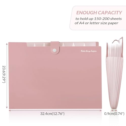 SKYDUE 8 Pockets Expanding File Folders, Accordion Folders, Portable Paper Bill Receipt Organizer, Letter Size, Home College School Office Supplies, Pink - color: Pink