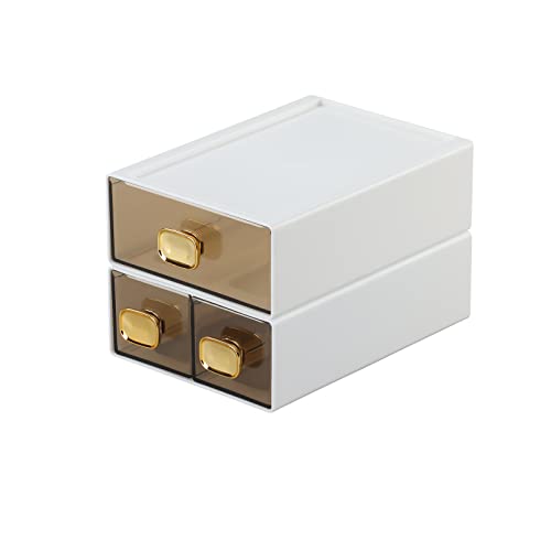 Desktop Storage Drawers, Stackable Countertop Organizer with Drawers - color: 1 Middle & 2 Small Drawers, White