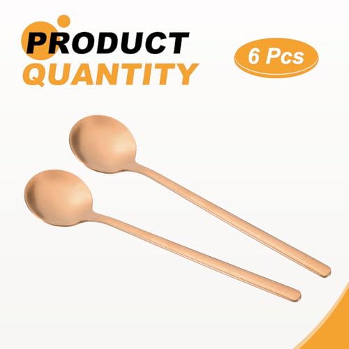 HARFINGTON 6pcs Tea Stirring Spoons 5"(13cm) 304 Stainless Steel Round Soup Spoon with Long Handles for Espresso Sugar Dessert Cereal Ice Cream Cocktail Coffee Bar Accessories, Rose Gold - color: Rose Gold, size: 5"