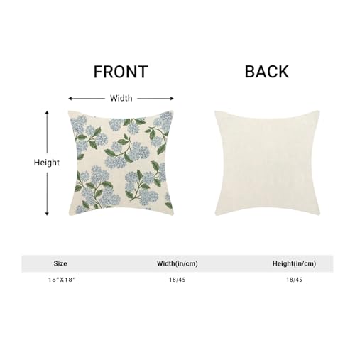 Spring Pillow Covers 18x18 Pack of 2 Green Blue Hydrangea Floral Throw Pillow Covers Outdoor Summer Seasonal Flower Decor Pillowcase Farmhouse Decorative Linen Cushion Case for Sofa Couch - color: Blue Hydrangea Floral, size: 18" x 18" (Pack of 2)