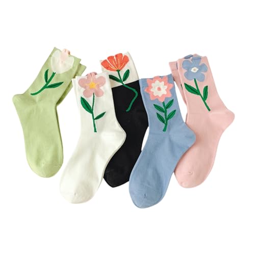 OTAODKA Cute Cotton Socks for Women Novelty Ankle Athletics Sock - color: 5 Pack Flowers B