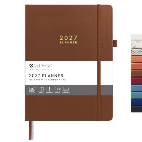 &And Per Se 2027 Planner, 12-Month Monthly & Weekly, 2027 Calendar Planner with 100gsm Paper, B5 Hardcover Faux Leather, 7.5" x 10" (Dark Brown) - color: Dark Brown, size: 7.5" x 10"(Jan 2027-Dec 2027)