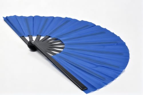2 Pack Large Folding Hand Fans, Blue Kung Fu Tai Chi Fan, Nylon-Cloth Fan for Men and Women's Performance, Dance, Festival and Gift (Pack of 2 plus Bag) - color: blue+blue