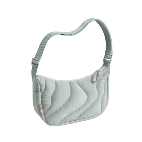 tomtoc Puffer Sling Crossbody Bag for Women Trendy, Nylon Quilted Crescent Shoulder Bag Purses, Puffy Travel Hobo Handbag - color: Light Blue-s