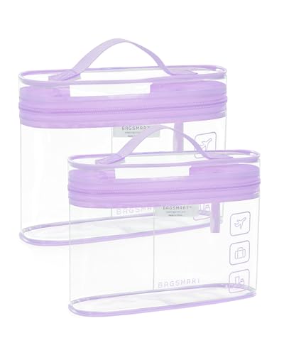 BAGSMART TSA Approved Toiletry Bag, 2 Pack Clear Makeup Cosmetic Bag Organizer, Quart Size Travel Bag for Toiletries, Carry-on Travel Accessories Essentials, Purple-2pcs - color: 01-Purple