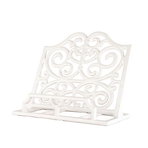 JOGREFUL Cast Iron Cookbook Stand, Kitchen Recipe Holder Scrollwork White - color: White, size: Scrollwork