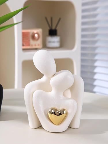 Mini Hugging Couple Statue Ceramic Lover Figurine Home Decor is a Romantic Gift for Her on Wedding Anniversary and Valentines, TV Stand Decoration Knick Knacks for Shelves (White) - size: S-3.5in