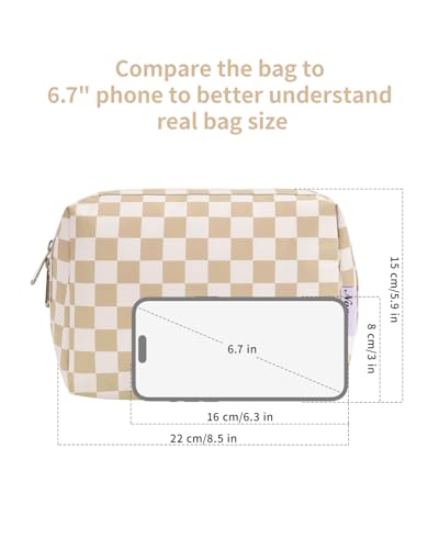 Narwey Makeup Bag Travel Toiletry Bag, Cosmetic Bag for Women Girls - color: YB-Light Checkerboard, style: Large