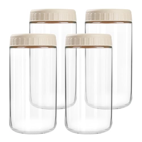 SHOWIN Overnight Oats Containers with Lids, 24oz Glass Jars with Lids 4 pcs, Creamy Beige, Wide Mouth Mason jars for Salad, Yogurt, Snacks, Meal Prep - color: Creamy Beige, size: 24oz-4pc