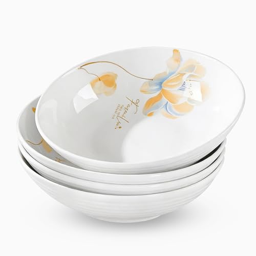 Ceramic Salad Bowl, 8 inches, Set of 4 - color: yellow bule, size: Colorful Ceramic Bowls-18 oz (4 pack)