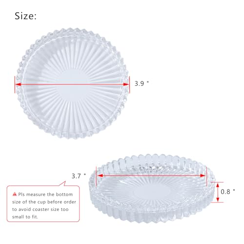 Crystal Glass Coaster 6 Pack Round Cup Drinks Coasters,Clear - color: Clear