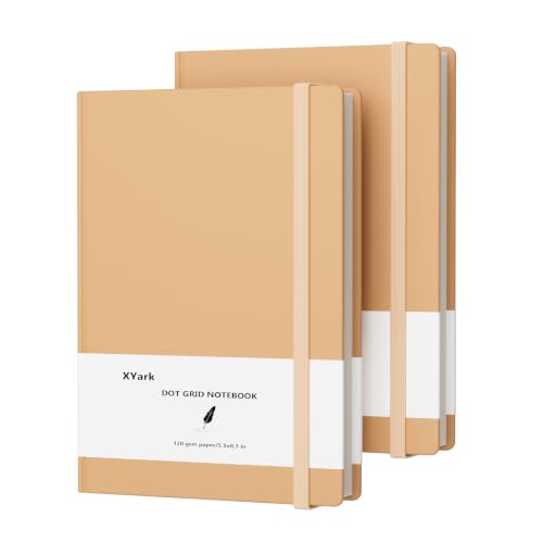 A5 Dot Grid Kraft Notebook Journals, Hardcover Subject Sketchbook Composition Notebooks with Dotted Grid Paper, 2 Pack, 120GSM, 102 Sheets, 5.5x8.3 inch, Travel Journal Set - style: DotGrid