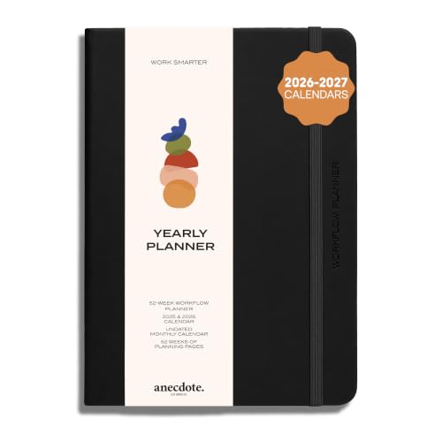 Anecdote Planner w/ 2026-2027 Calendar Yearly Planner Vegan Leather Cover - color: Black
