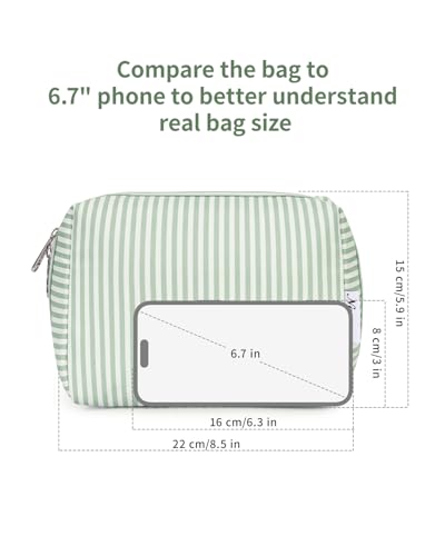 Narwey Makeup Bag Travel Toiletry Bag, Cosmetic Bag for Women Girls - color: A-Mint Green Stripe, style: Large