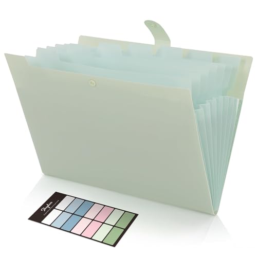 SKYDUE Expanding File Organizer with 8 Pockets, Accordion File Folders with Labels, Portable Document Paper Bill Receipt Organizer, Home College School Office Supplies, Letter Size,Light Green - color: Light Green