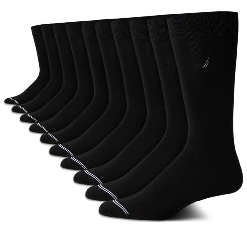 Nautica Mens Dress Socks Comfort Stretch Business Formal Crew Socks 10 Pack - color: All Black