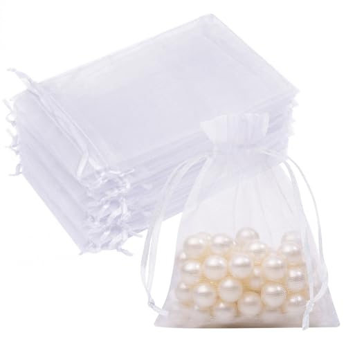 50PCS White Organza Bags 3x4, Small Mesh Gift Bags Drawstring Mini Sheer Pouches Cute Goodie Baggies for Jewelry Candy Treats Sachet Wedding Birthday Party Favors Halloween Gifts Wrapping - color: White