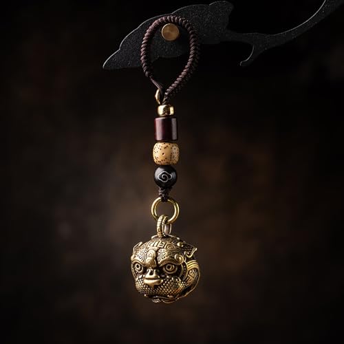 Brass Decorative Bells Keychain with Pi Xiu Pattern, Hanging Lucky Bell for Car Keys or Backpack as Good Luck Charms - style: Pi Xiu Bell