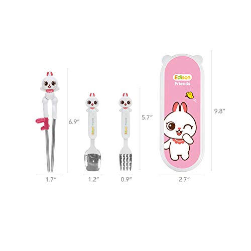 Owl Stainless Steel Chopsticks, Spoon, Fork and Case 4 Set - Right Handed, Yellow, Owl, Set of 4 pcs (Olly), Made in Korea