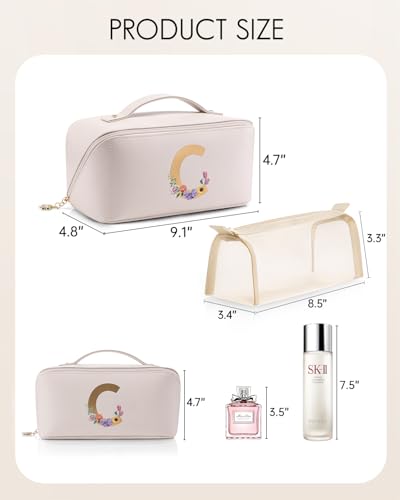 VLANDO Travel Makeup Bag with Separate Brush Pouch,Letter C,Off White - color: 14.White-C