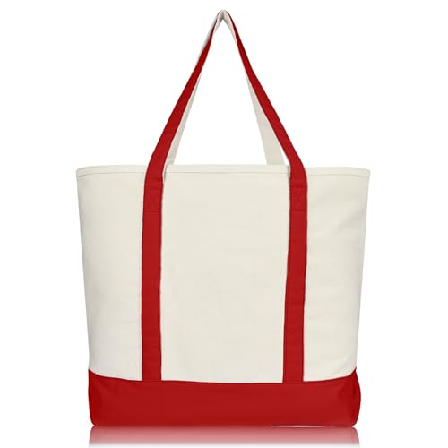 22" Heavy Duty Cotton Canvas Tote Bag (Zippered) - color: Red