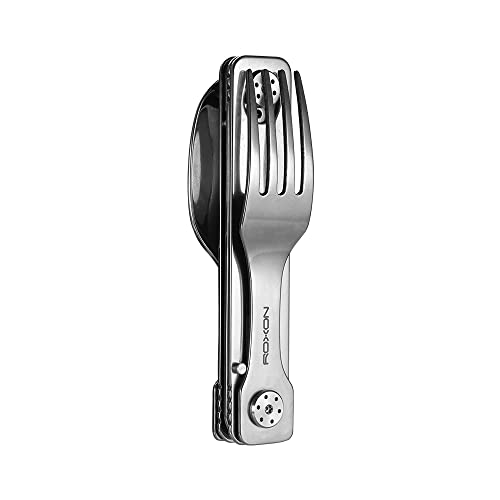 ROXON 3-in-1 Camping Utensils Set with Case (Knife, Spoon, Fork) Silver - color: Silver