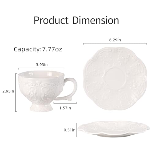 KAMMAK Tea Cups and Saucers Set of 2, 7.8 oz Porcelain Coffee Cups, 565N - size: 7KPSP565N
