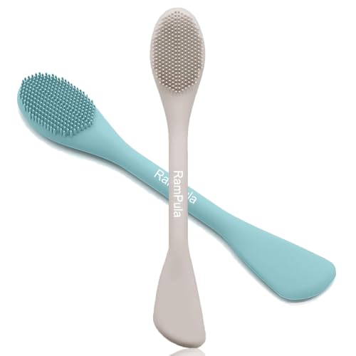 Rampula Pore Brush & Face Mask Brush Applicator, 2-in-1 Silicone Jelly Brush, Nose Pore Scrubber for Blackheads Deep Pore Cleansing, Face Mask Spatula & Gentle Face Massage/Exfoliator Skincare Tool - color: Eucalyptus Green and Starlight