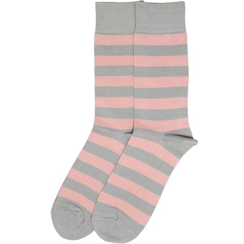 tiemart Men's Socks, Fits Men's Shoe Sizes 8-12 - color: Blush Pink and Gray Striped