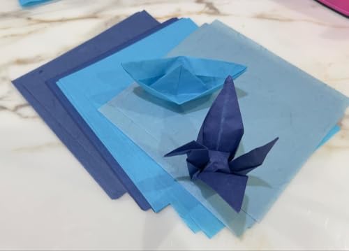 Natural Fiber Mulberry Paper Sheets 6 x 6 Inches, 50 PCS Handmade Craft Paper for Origami, Scrapbooking, Card Making, DIY Decoration, Mixed Media Art (Ocean Blue Tone, 6x6 Inch) - color: Ocean Blue Tone, size: 6 x 6 inches