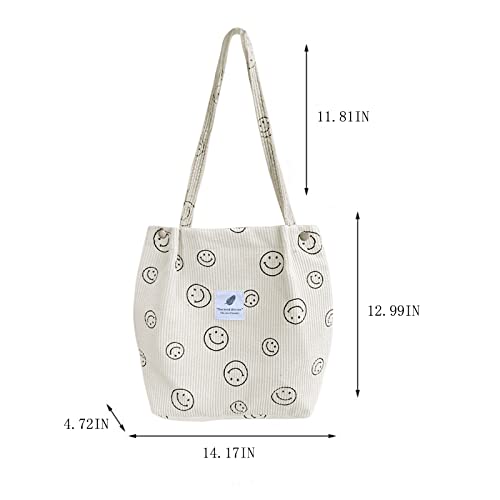 JARKJARD Corduroy Aesthetic Cute Tote Shoulder Bag for Teen Girls School - color: Beige